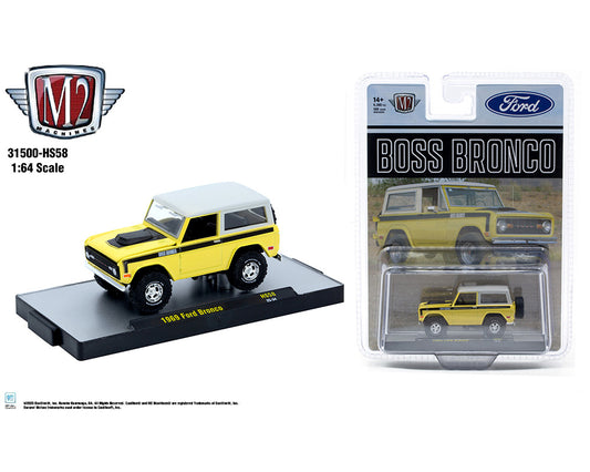 M2 Machines 1:64 1969 Ford Bronco ” BOSS ” – Beige with White Top Two-Tone – Hobby Exclusive
