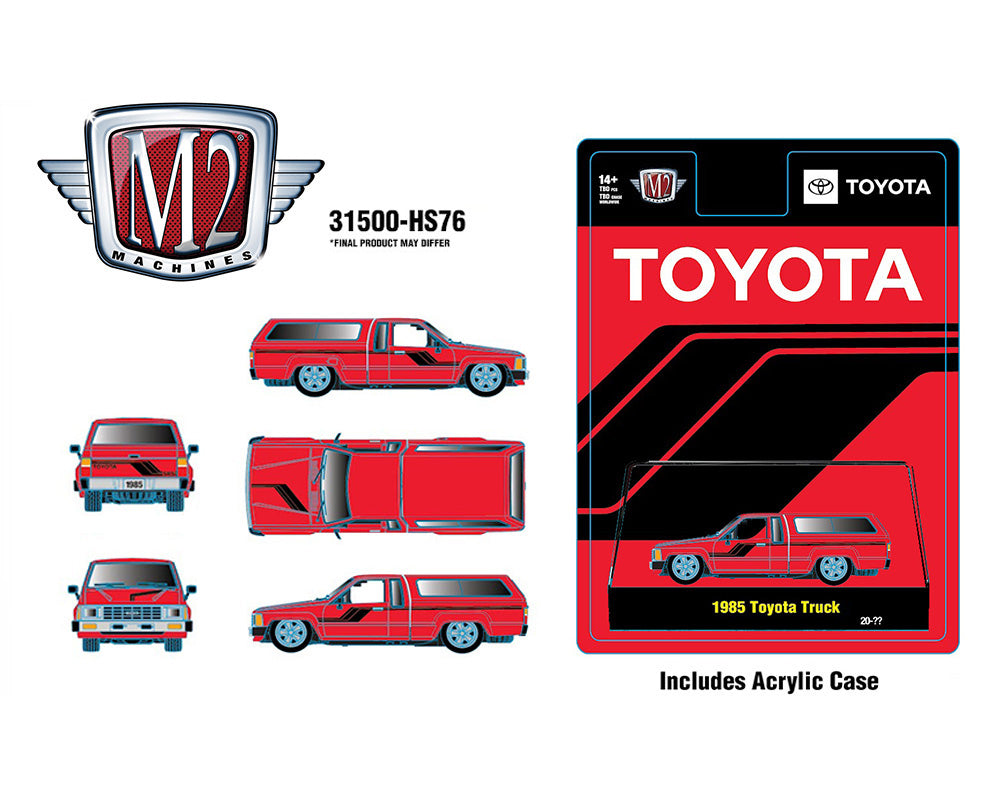 (Preorder) M2 Machines 1:64 1985 Toyota Truck with Camper Shell – Red- Hobby Exclusive - House of Cars Virginia