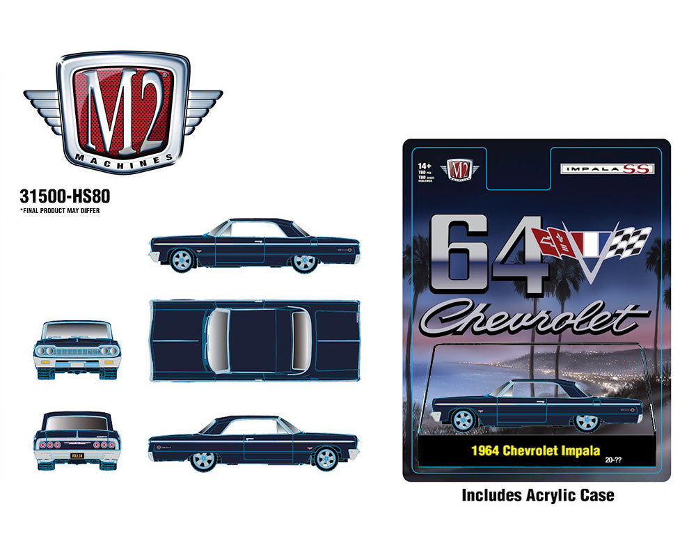 (Preorder) M2 Machines 1:64 1964 Chevrolet Impala Hard Top – Daytona Blue Metallic – Hobby Exclusive - House of Cars Virginia