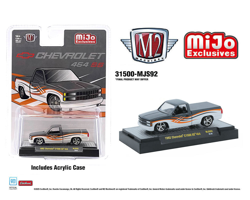 M2 Machines 1:64 1992 Chevrolet C1500 SS 454 – Two-Tone White with Grey – MiJo Exclusives Limited Edition