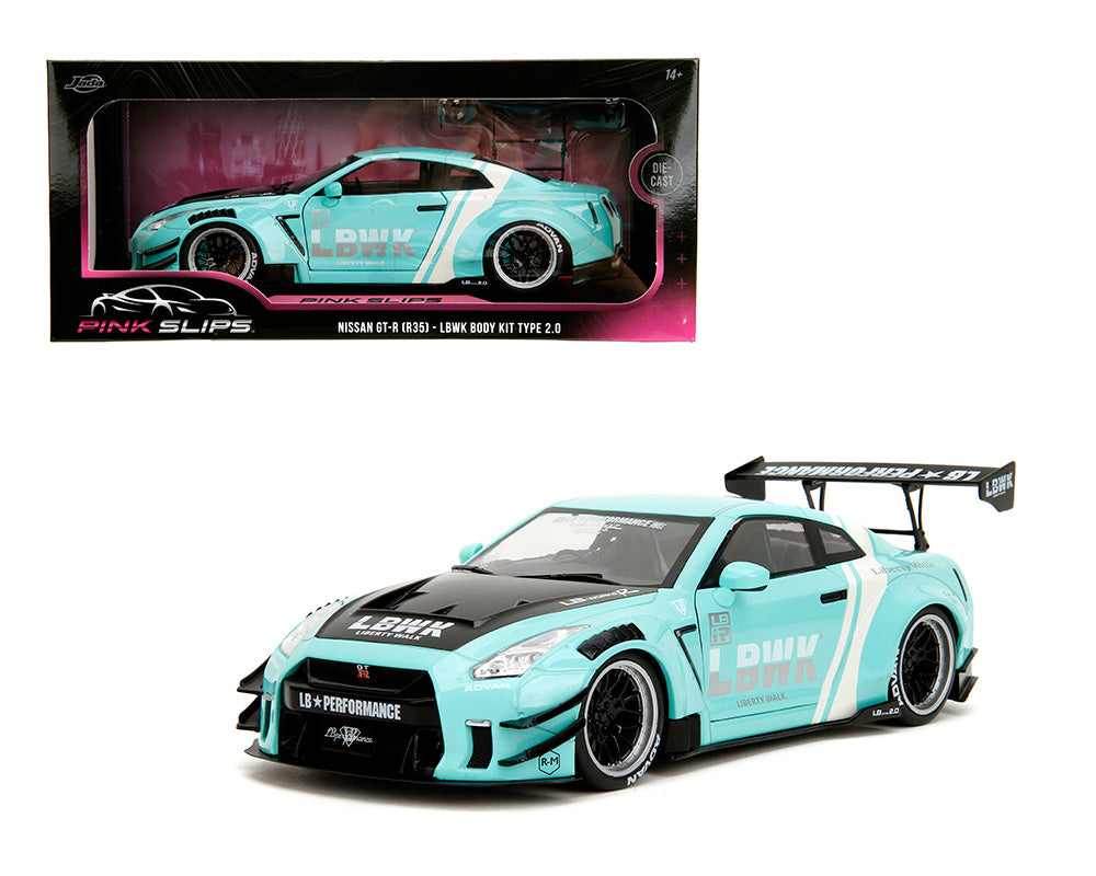 Jada 1:18 2020 Nissan GT-R (R35) Liberty Walk Body Kit 2.0 – Seafoam – Pink Slips