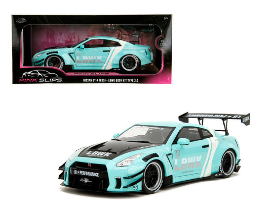Jada 1:18 2020 Nissan GT-R (R35) Liberty Walk Body Kit 2.0 – Seafoam – Pink Slips