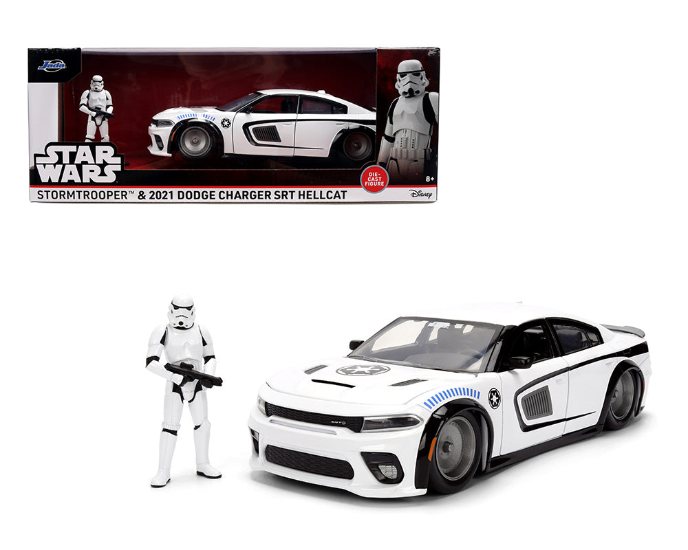 Jada 1:24 Star Wars Stormtrooper and 2021 Dodge Charger SRT Hellcat – White – Hollywood Rides - House of Cars Virginia