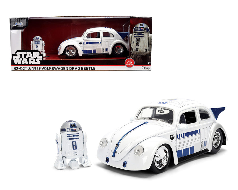 Jada 1:24 Star Wars R2-D2 and 1959 Volkswagen Drag Beetle – White – Hollywood Rides