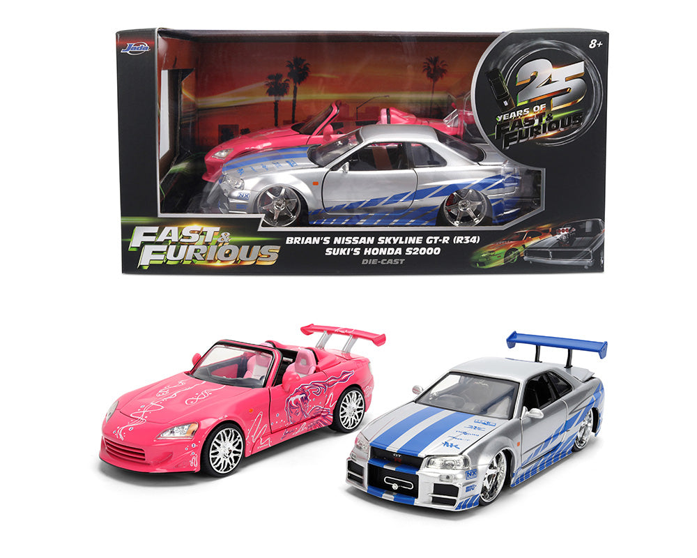 Jada 1:24 Twin Pack – Brian’s Nissan Skyline GT-R (R34) & Suki’s Honda S2000 – Fast & Furious 25th Anniversary