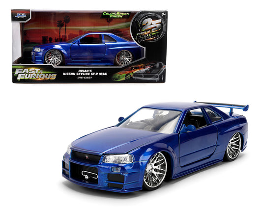 Jada 1:24 Brian’s Nissan Skyline GT-R (R34) – Color Brush Blue – Fast & Furious 25th Anniversary