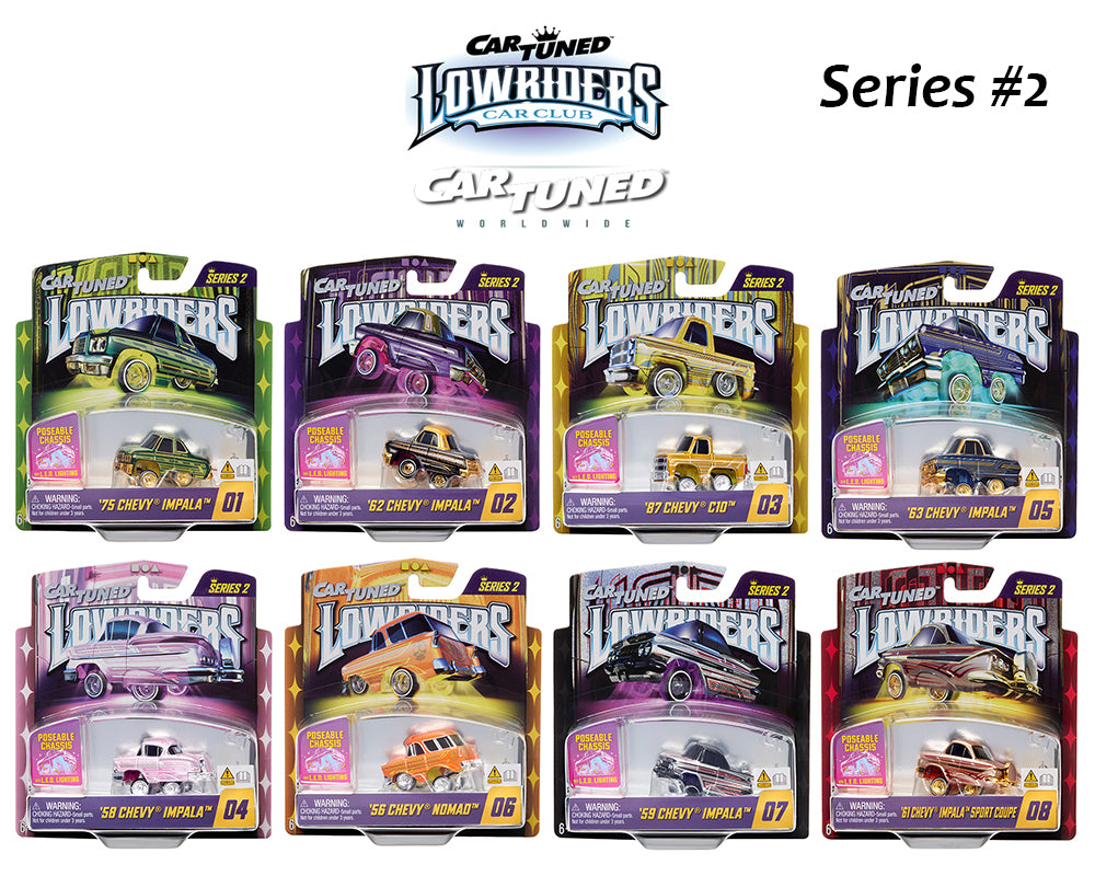 (Preorder) CarTuned 1:64 Lowriders SHOW GLOW Series 2 Assortment of 8 Styles 2026 – L.E.D. Light Up Chassis - House of Cars Virginia