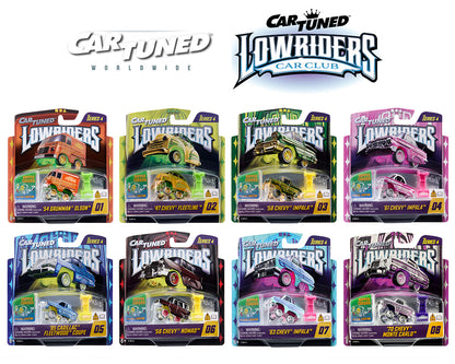 CarTuned 1:64 Lowriders SHOW GLOW Series 4 Assortment of 8 Styles 2026 – L.E.D. Light Up & Hopper Chassis