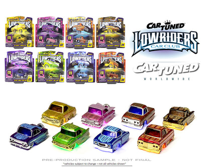 (Preorder) CarTuned 1:64 Lowriders SHOW GLOW Series 1 Assortment of 8 Styles 2025 – L.E.D. Light Up Chassis