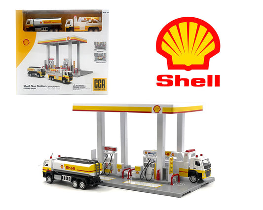 CCA 1:64 Shell Gas Station Playset with Volvo Oil Tanker & Volvo Tow Truck (9.75″ L x 5.5″ W x 5.5″ H) - House of Cars Virginia