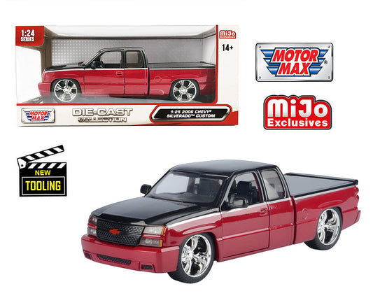 Motormax 1:25 Chevy Silverado Extended Cab 2006 Custom – Red with Black Two-Tone – Mijo Exclusives Limited Edition JADA - House of Cars Virginia