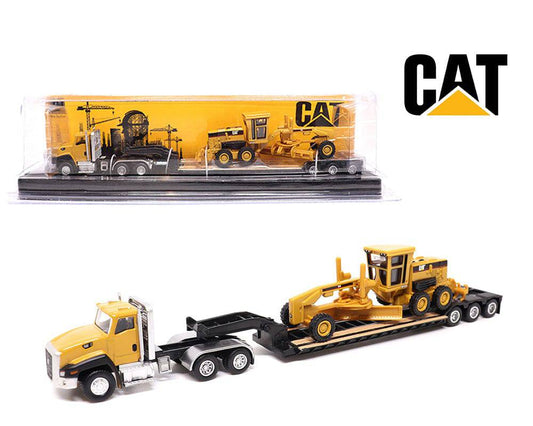 CAT 1:87 Cat CT660 Day Cab Tractor with Lowboy Trailer and Cat 163H Motor Grader - House of Cars Virginia