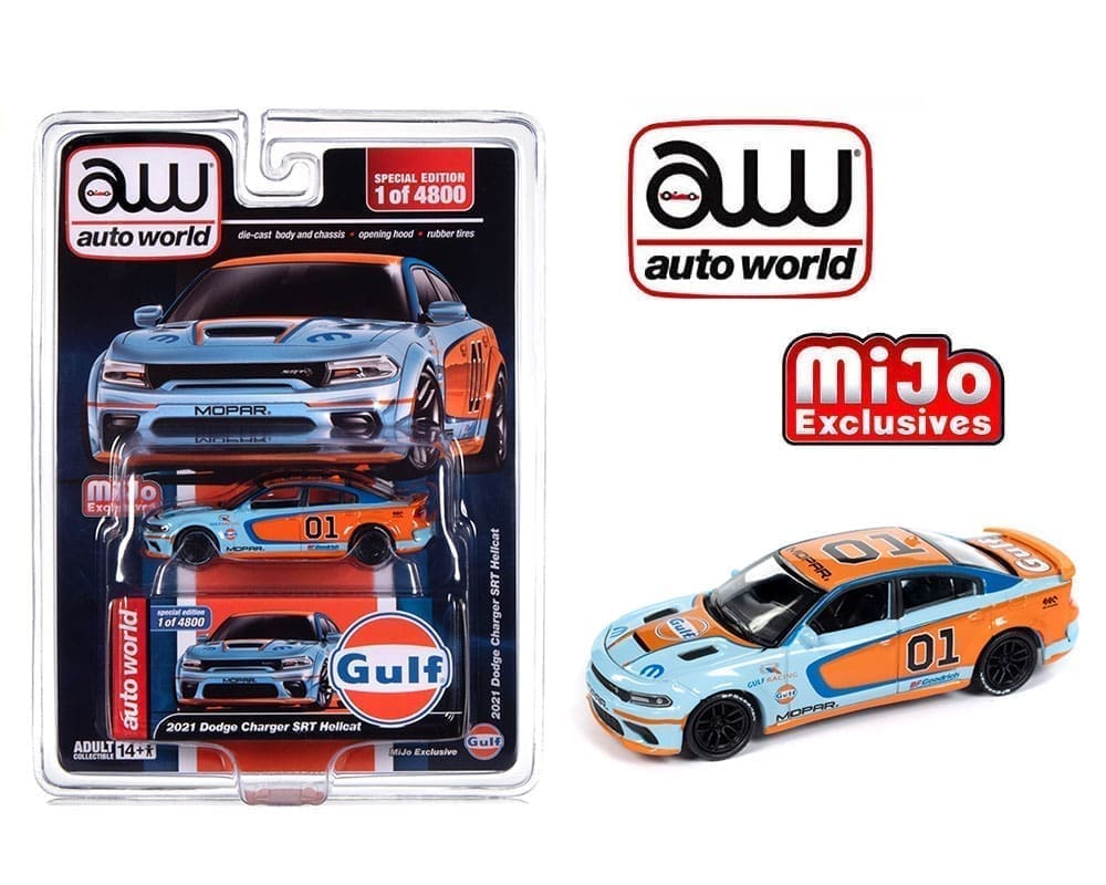 Auto World 1:64 2021 Dodge Charger SRT Hellcat Custom GULF Livery Limited 4,800 pieces – Mijo Exclusives - House of Cars Virginia