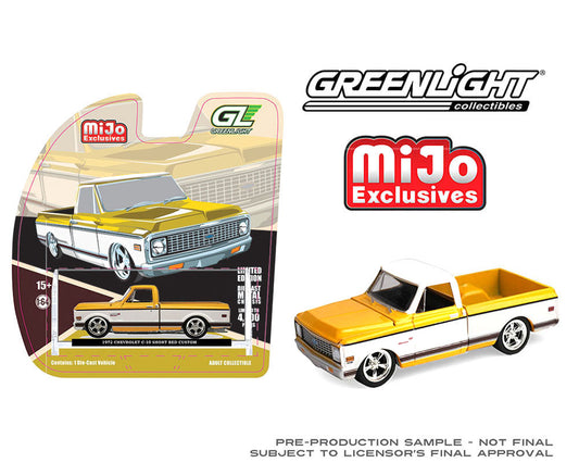 (Preorder) Greenlight 1:64 1972 Chevrolet C-10 Short Bed Custom – Mustard Yellow with White Two-Tone – Mijo Exclusives - House of Cars Virginia