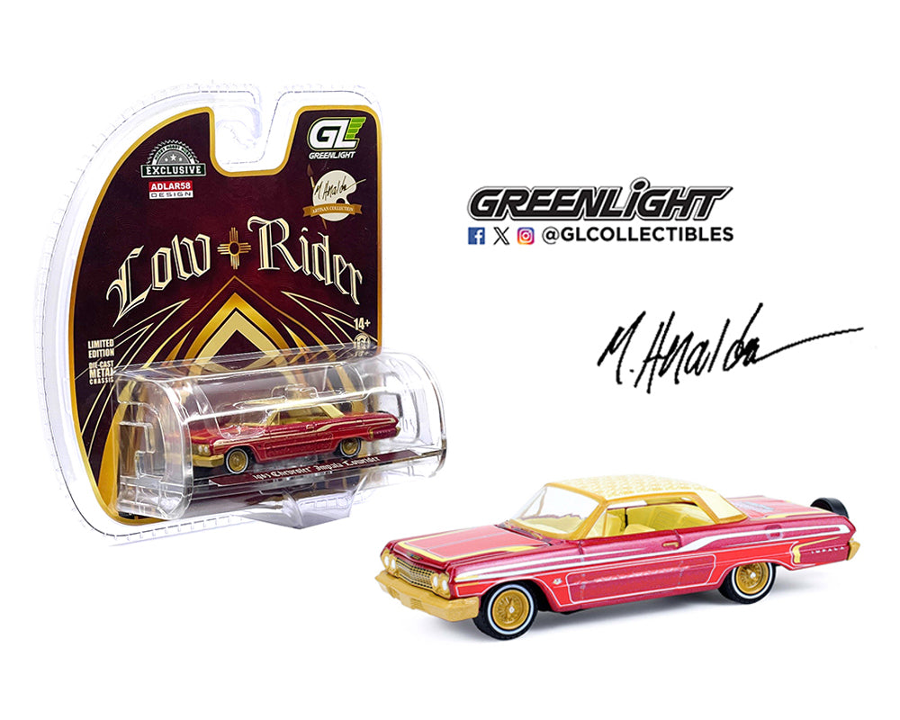 Greenlight 1:64 1963 Chevrolet Impala Lowrider – Michael Heralda Special Edition – Hobby Exclusive – M. Red - House of Cars Virginia