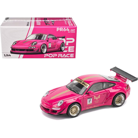 RWB 997 #12 "Hotel Ava" Pink Metallic 1/64 Diecast Model Car by Pop Race - House of Cars Virginia
