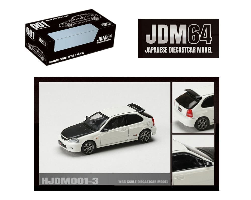Hobby Japan 1:64 Honda Civic Type R (EK9) JDM Style – Championship White with Carbon Hood - House of Cars Virginia