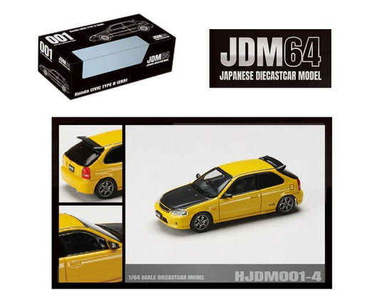 Hobby Japan 1:64 Honda Civic Type R (EK9) JDM Style – Sunlight Yellow with Carbon Hood - House of Cars Virginia