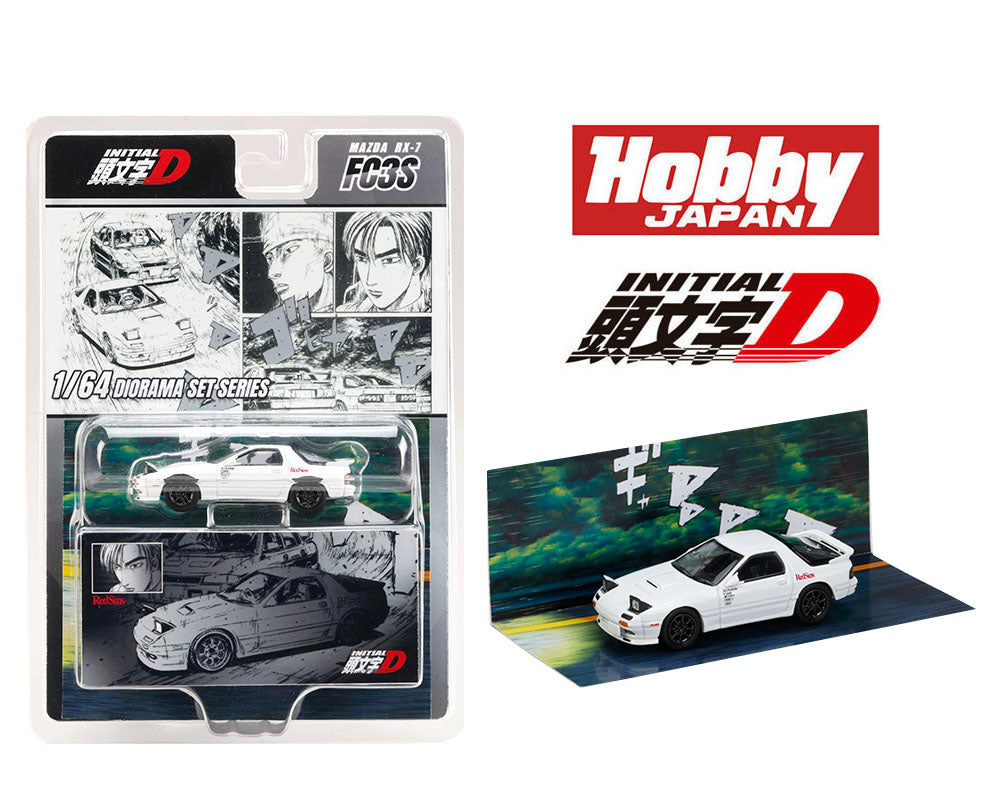 Hobby Japan 1:64 Initial D Diorama Set Series Mazda RX-7 (FC3S) RedSuns Initial D Ryosuke Takahashi VS Kyoichi Sudou
