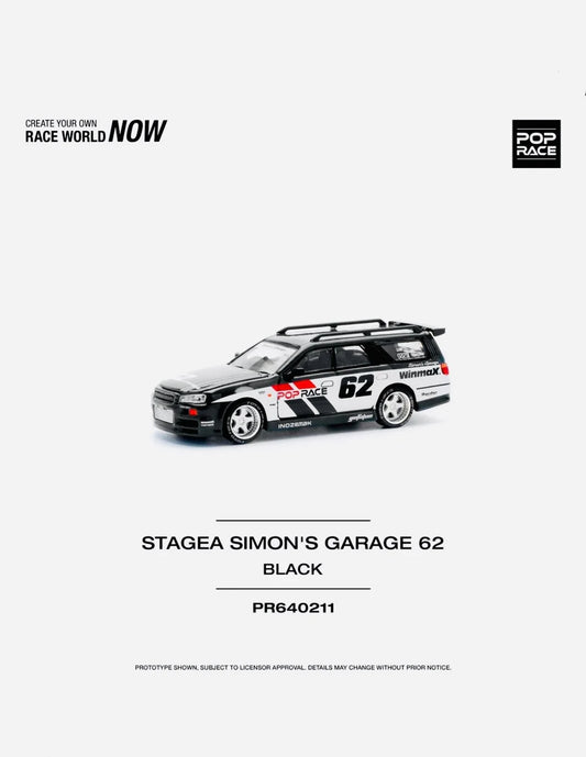 Pop Race Factory Sealed Nissan Stagea #62 Simon's Garage Black - House of Cars Virginia