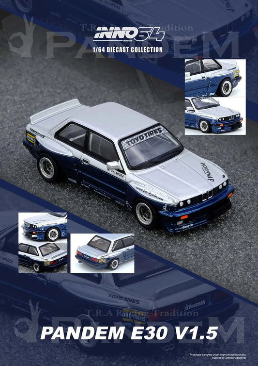 INNO64 1:64 PANDEM BMW E30 M3 – Silver/Blue