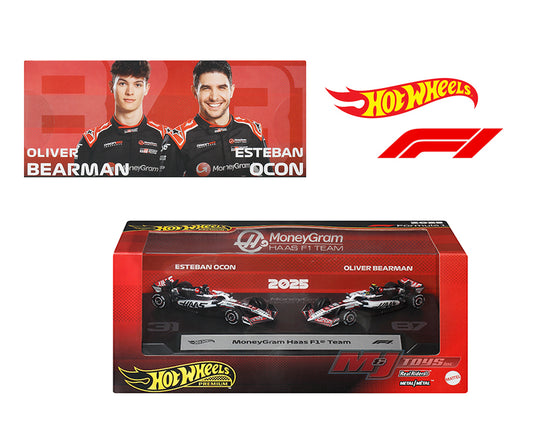 Hot Wheels Premium F1 2025 2-Pack Team MoneyGram Haas Esteban Ocon #31 / Oliver Bearman #87