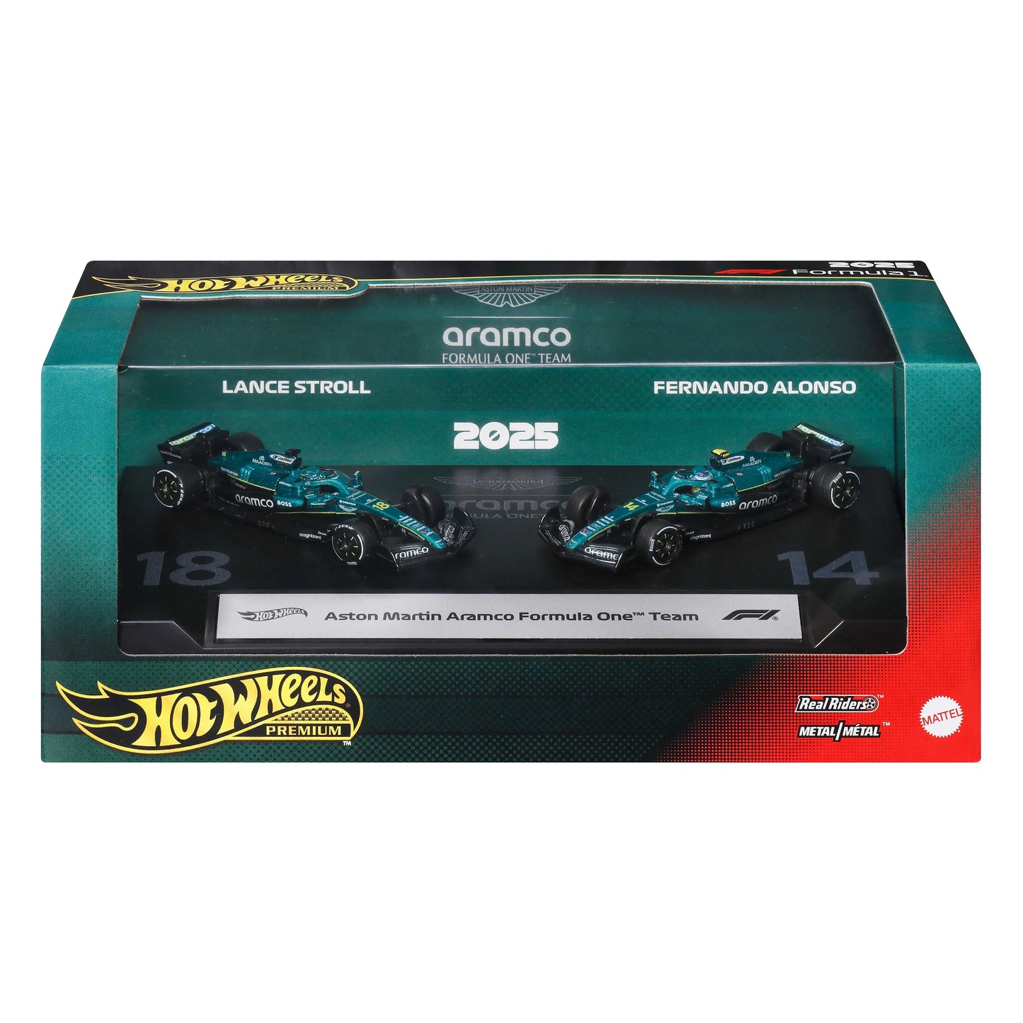 Hot Wheels Premium F1 2025 2-pack Team Aramco Lance Stroll #18 / Fernando Alonso #14