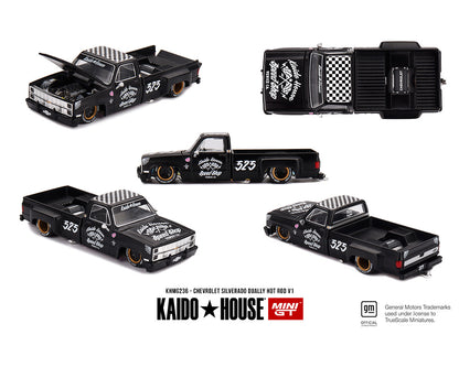 (Preorder) Kaido House x Mini GT Chevrolet Silverado Dually Hot Rod V1 – Flat Black - House of Cars Virginia