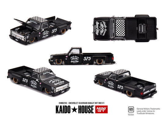 (Preorder) Kaido House x Mini GT Chevrolet Silverado Dually Hot Rod V1 – Flat Black - House of Cars Virginia
