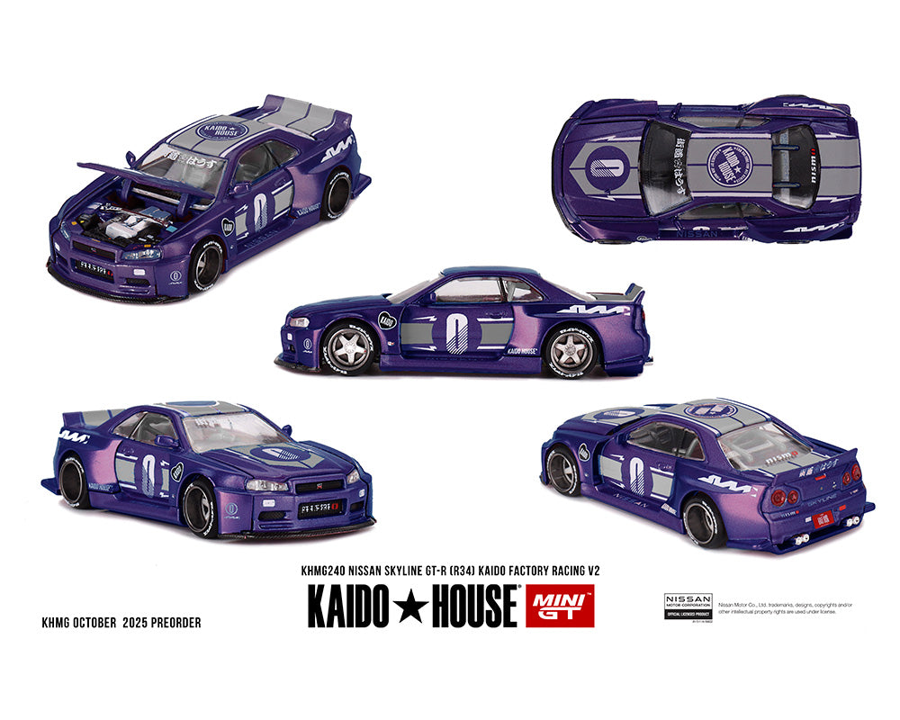 (Preorder) Kaido House x Mini GT Nissan Skyline GT-R (R34) Kaido factory Racing V2 – Midnight Purple - House of Cars Virginia