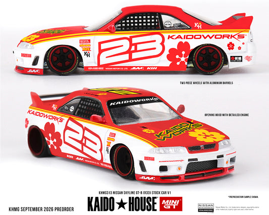 (Preorder) Kaido House x Mini GT Nissan Skyline GT-R (R33) Kaido Stock Car V1 – White w/ Red Two-tone