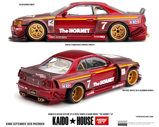 (Preorder) Kaido House x Mini GT Nissan Skyline GT-R (R34) TAMIYA x KAIDO HOUSE “The Hornet” V2 – M. Red Carbon