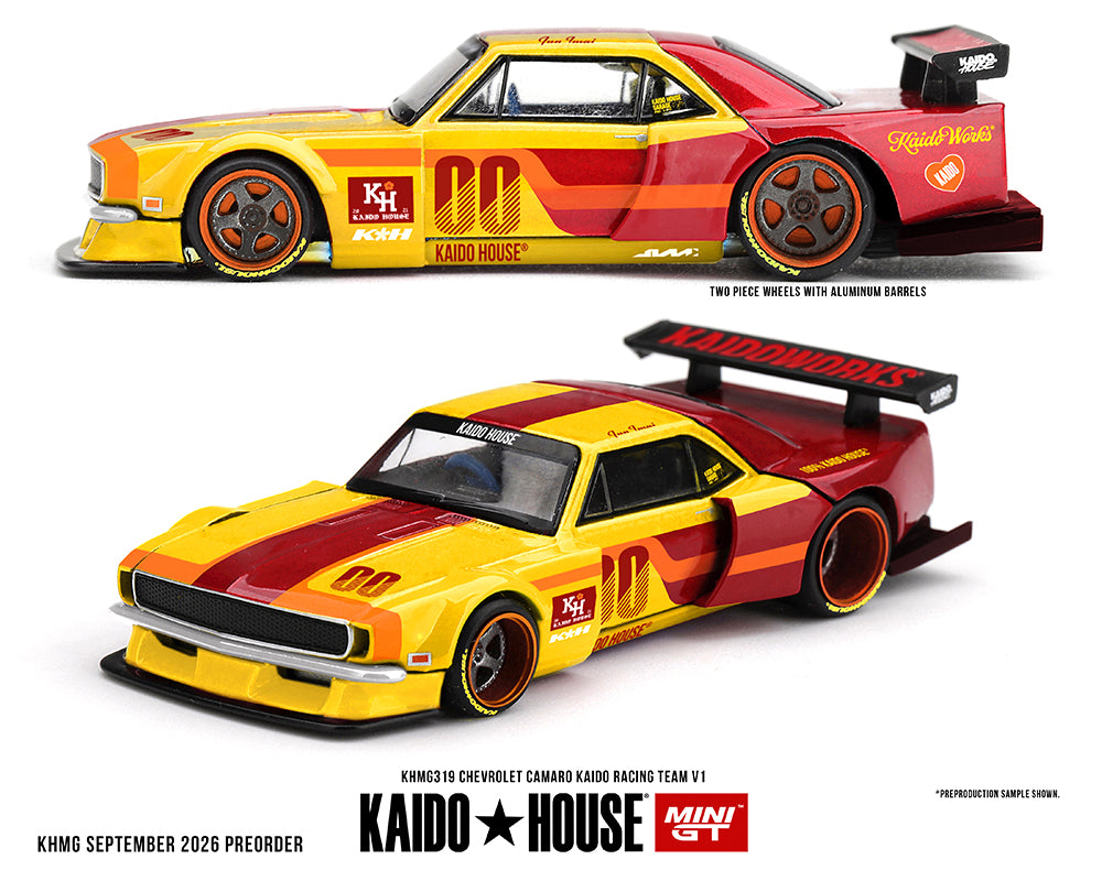 (Preorder) Kaido House x Mini GT Chevrolet Camaro Kaido Racing Team V1- Red with Yellow Two-Tone
