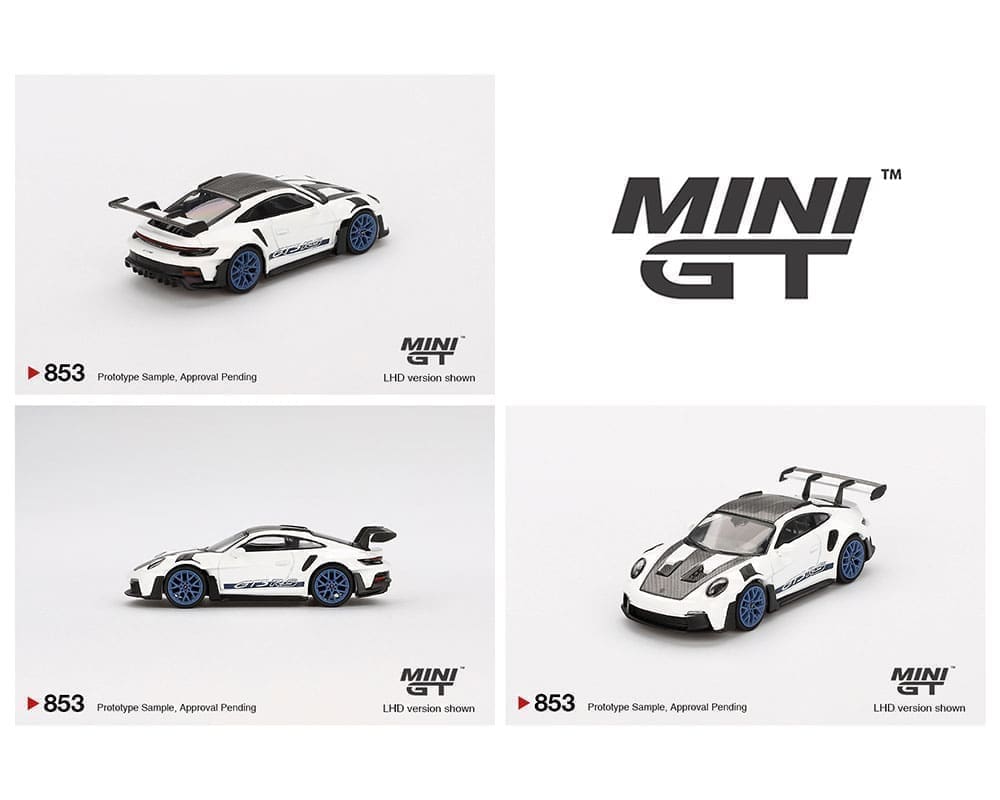Mini GT 1:64 Porsche 911 (992) GT3 RS Weissach Package – White with Indigo Blue - House of Cars Virginia