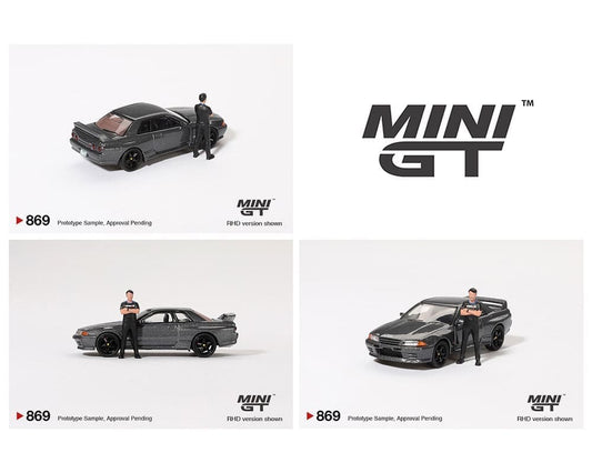 Mini GT 1:64 Nissan Skyline GT-R (R32) Nismo Gunmetal W/ Matsuda Figure – Tsugio Matsuda Collection - House of Cars Virginia