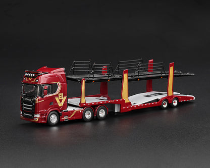(Preorder) Mini GT 1:64 Scania 770S A6x4NA Car Transporter V8 50th anniversary + Car transporter – Red – Limited Edition