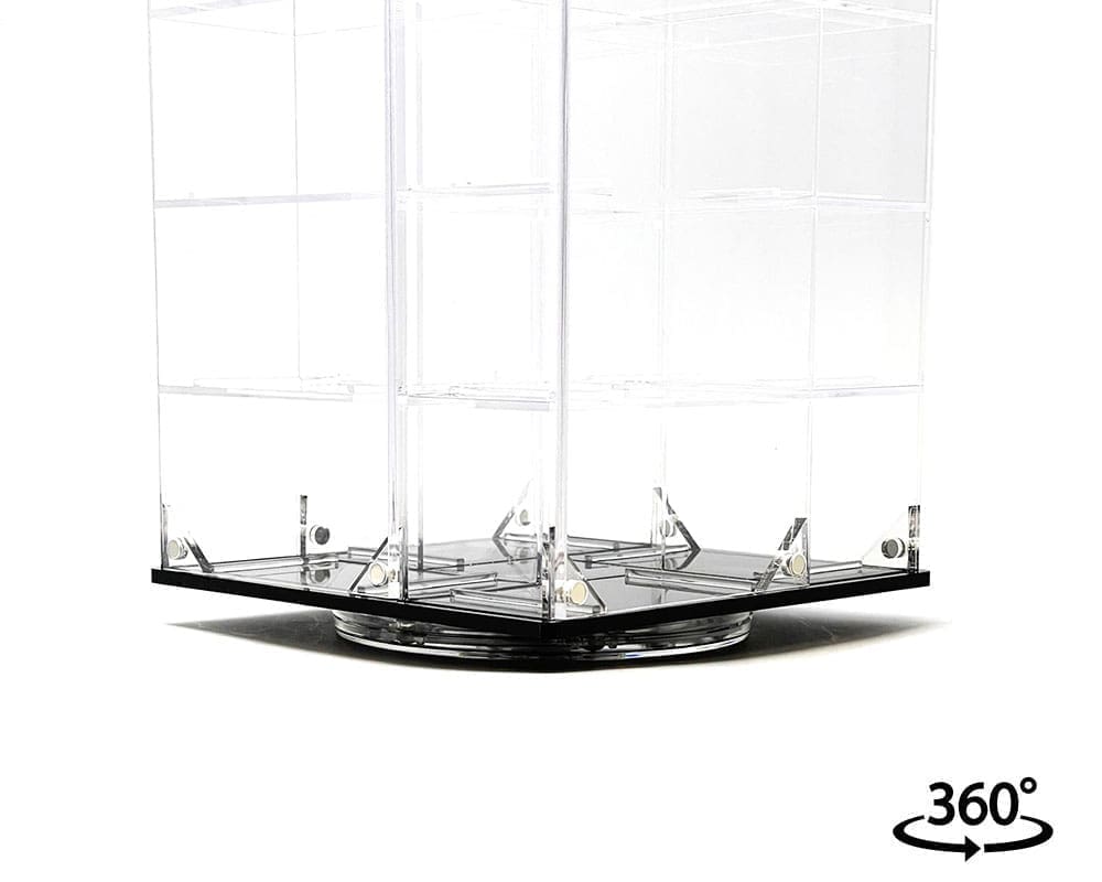 Showcase 1:64 Acrylitower 24-Car Display Desk Top Spinner with Magnetic Covers (6.5″x 6.5″x13.5″) – Clear – MiJo Exclusives