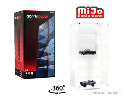 Showcase 1:64 Acrylitower 24-Car Display Desk Top Spinner with Magnetic Covers (6.5″x 6.5″x13.5″) – White – MiJo Exclusives