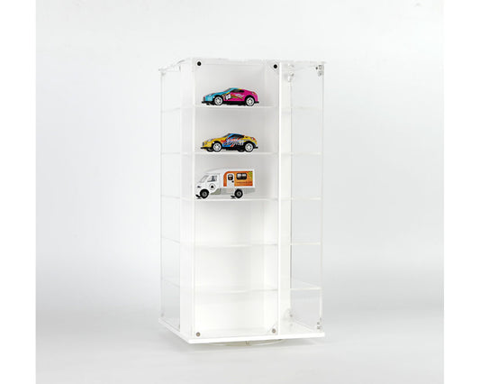 Showcase 1:64 Acrylitower 24-Car Display Desk Top Spinner with Magnetic Covers (6.5″x 6.5″x13.5″) – White – MiJo Exclusives
