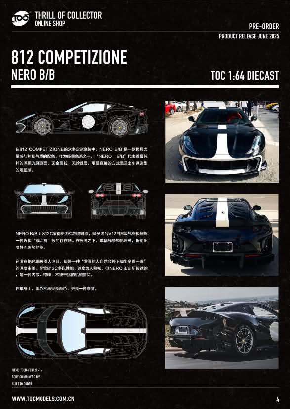 Thrill of Collector Diecast 1/16 Ferrari FE 812 Competizon  Bero 8/8 black - House of Cars Virginia