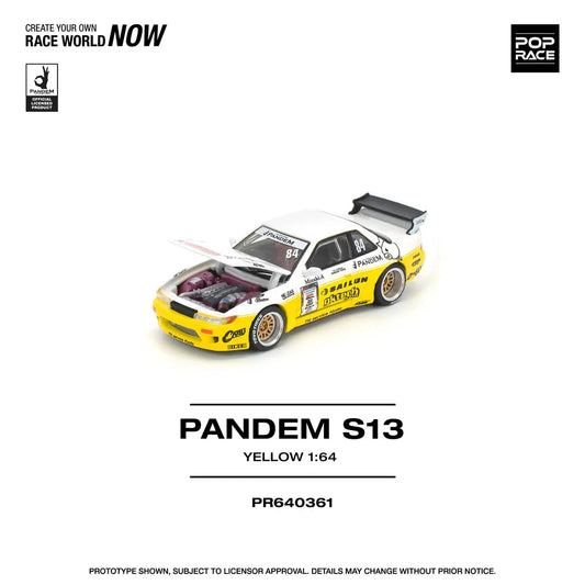 Pop Race 1:64 Pandem Nissan Silvia S13 2020 D1 Lights - White and Yellow