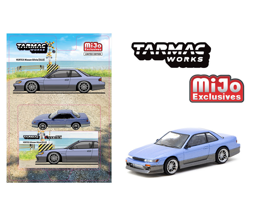 Tarmac Works 1:64 Vertex Nissan Silvia S13 – Blue/Grey – Global64 MiJo Exclusives - House of Cars Virginia