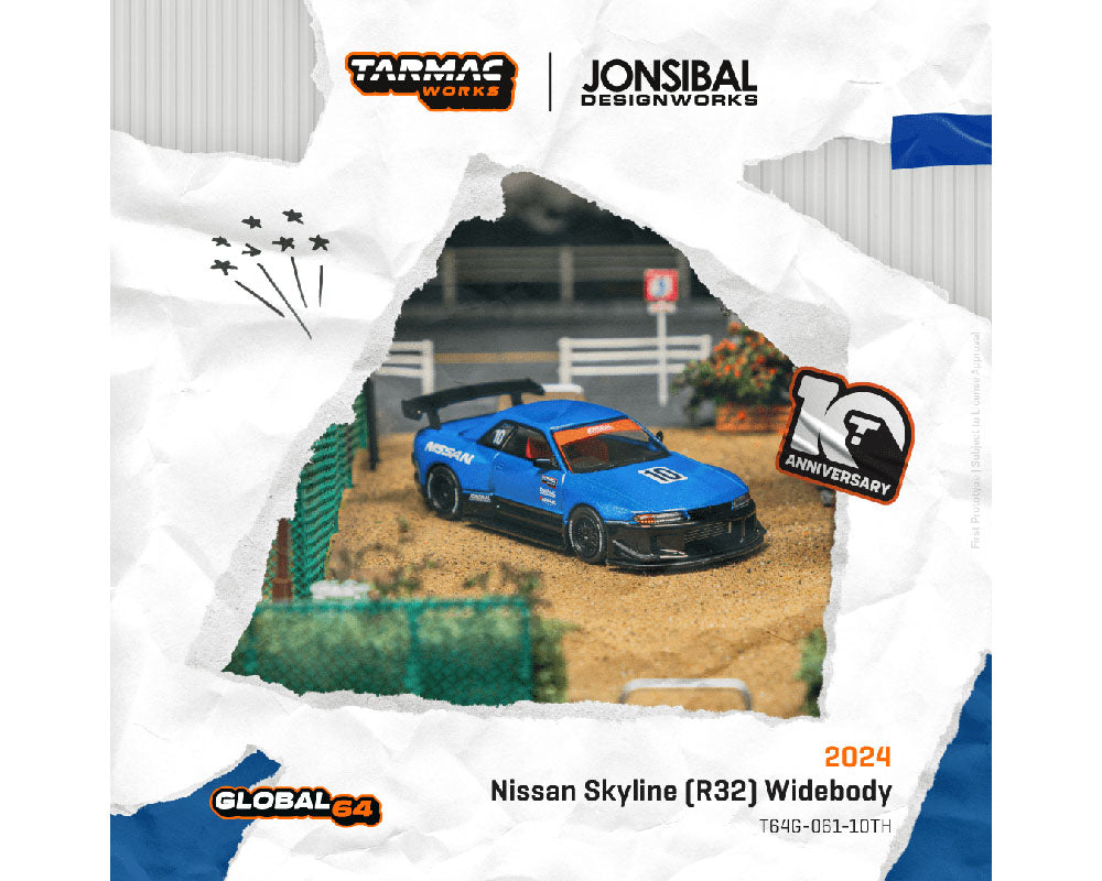 Tarmac Works 1:64 Nissan Skyline (R32) Widebody Designed by Jon Sibal Tarmac Works 10th Anniversary Limited Edition - House of Cars Virginia