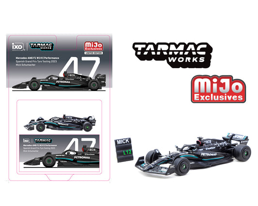 Tarmac Works 1:64 Mercedes-AMG F1 W14 E Performance Spanish Grand Prix Tyre Testing 2023 Mick Schumacher – Global64 - House of Cars Virginia
