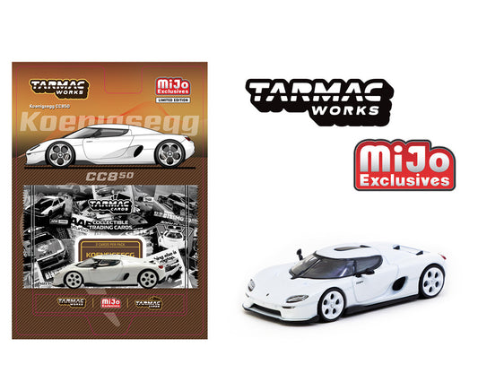 Tarmac Works 1:64 Koenigsegg CC850 With Trading Cards Pack – White – Global64 – MiJo Exclusives Limited Edition - House of Cars Virginia