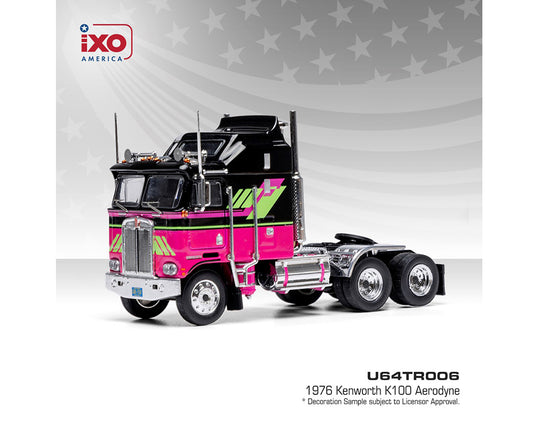 IXO Models 1:64 1976 Kenworth K100 Aerodyne – Black and Pink - House of Cars Virginia