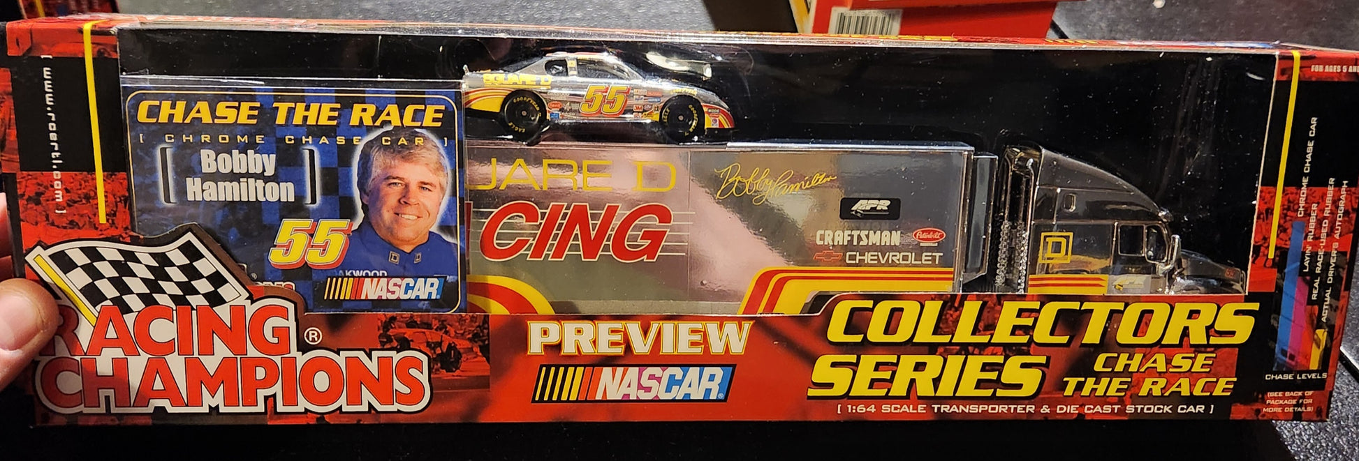 2001 Racing Champions 1:64 Transporter & Car #55 Bobby Hamilton Chase The Race - House of Cars Virginia