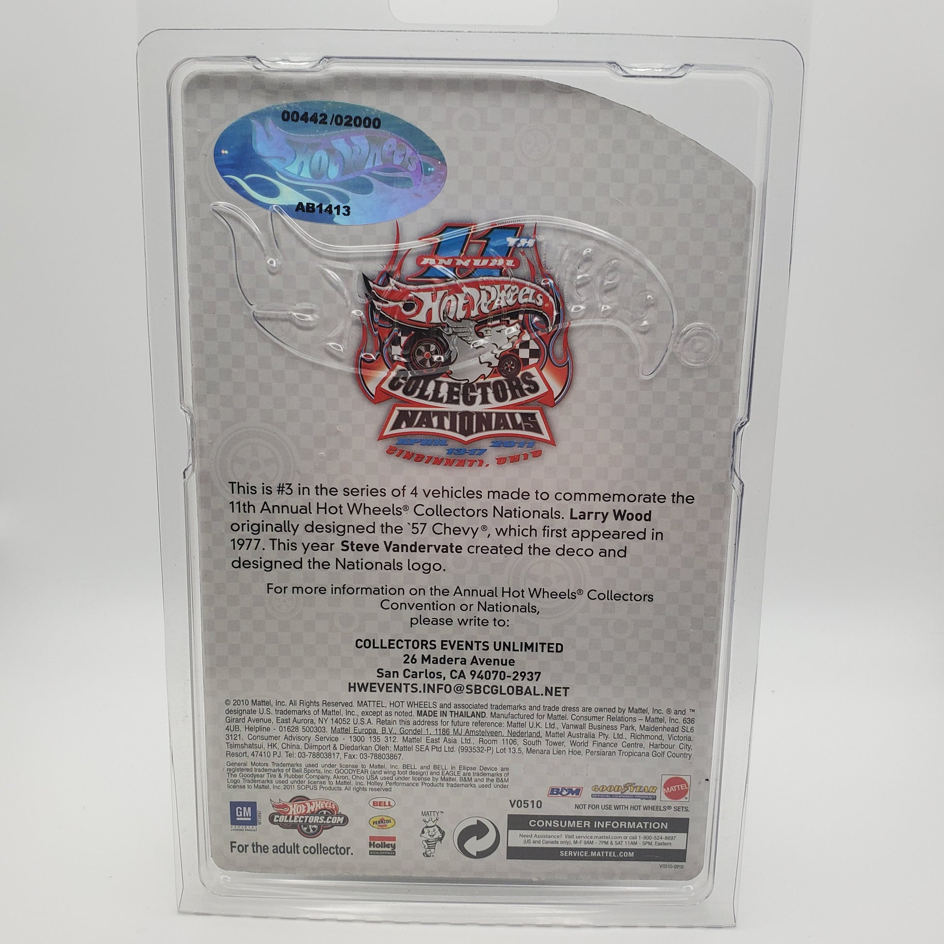 Hot Wheels 11th Collectors Nationals 2011 Convention '57 Chevy 3 of 4 442/2000 Cincinnati Ohio Special Edition - House of Cars Virginia