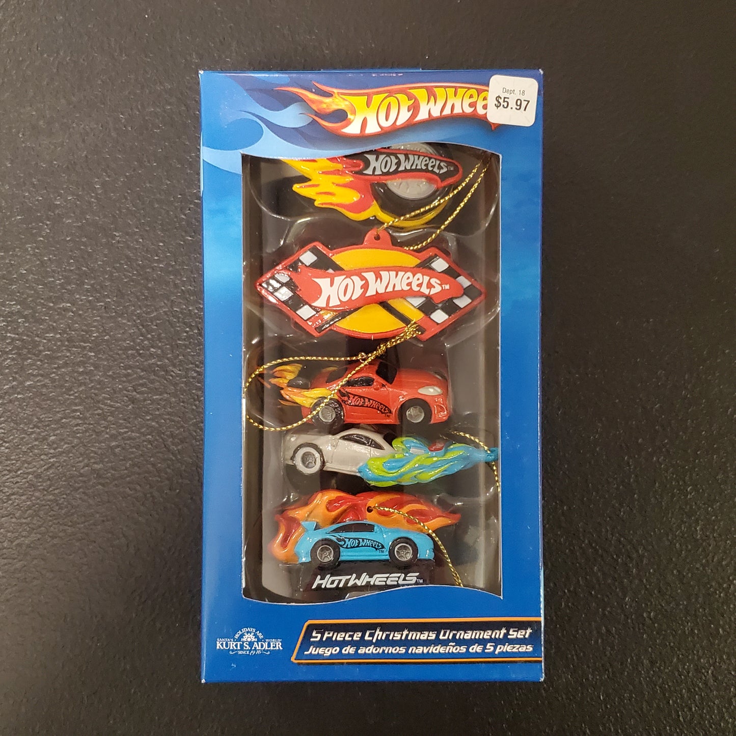 Hot Wheels & Kurt Adler 5 Piece Christmas Ornament Set Resin NOS Vintage - House of Cars Virginia