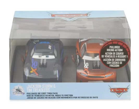 Disney Parks Pixar Cars Jackson Storm & Tim Treadless Pullback Car - House of Cars Virginia
